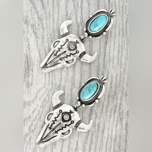 Silver and Turquoise Skull Earrings